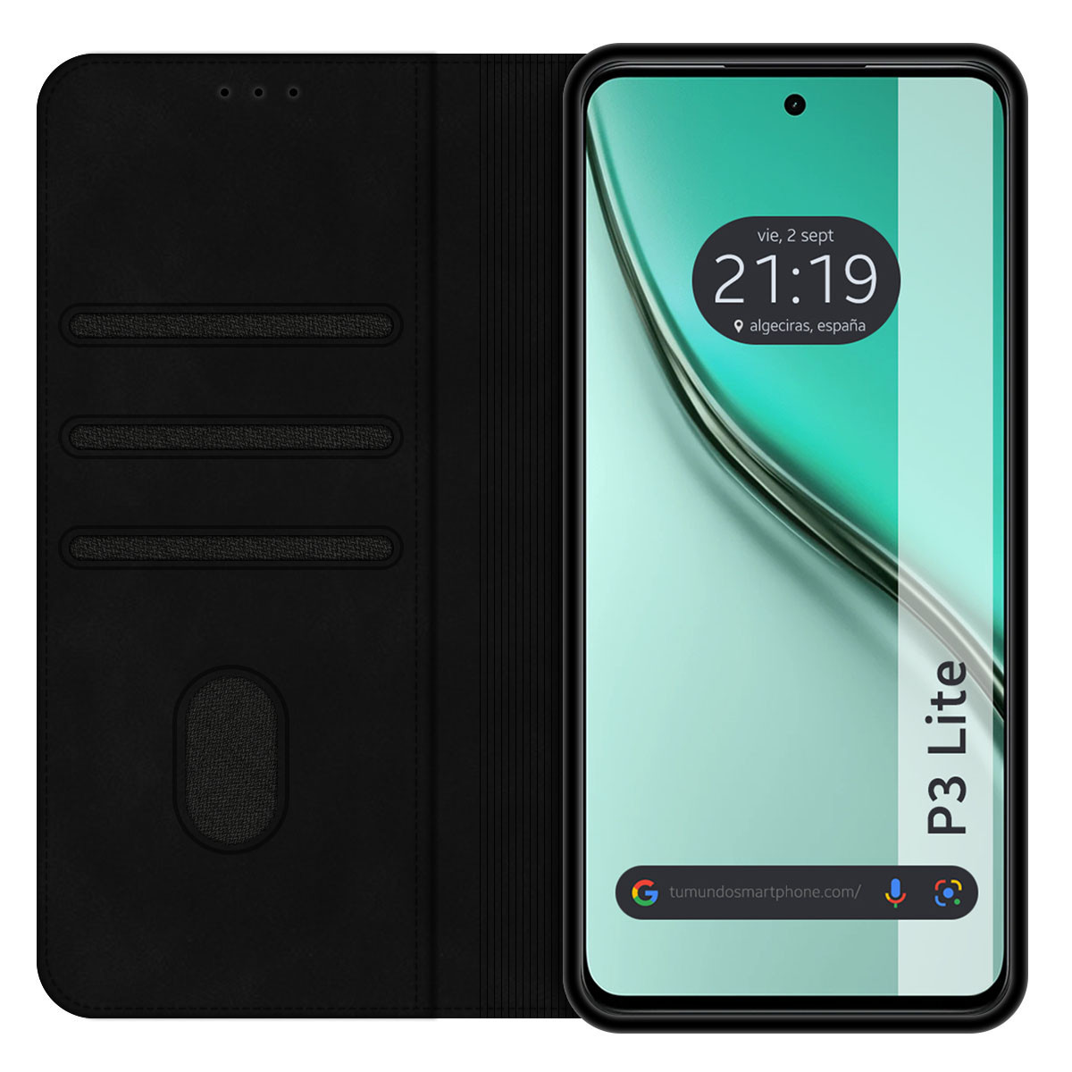 Funda Libro de Polipiel con tarjetero para Realme P3 lite color Negra