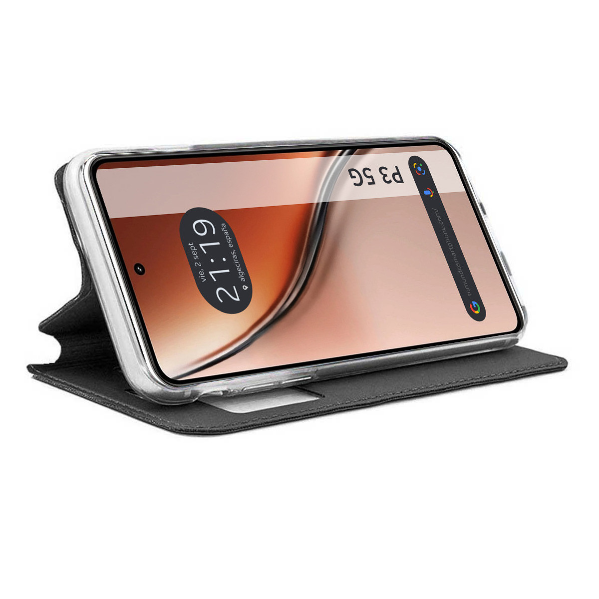 Funda Libro Soporte con Ventana para Realme P3 5G color Negra