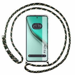 Funda Colgante Transparente para Realme P3 lite con Cordon Verde / Dorado