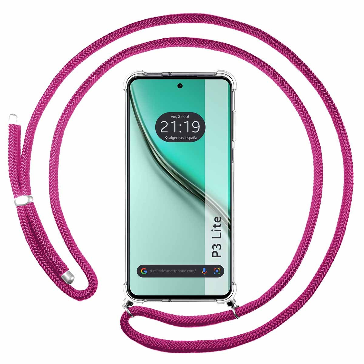 Funda Colgante Transparente para Realme P3 lite con Cordon Rosa Fucsia