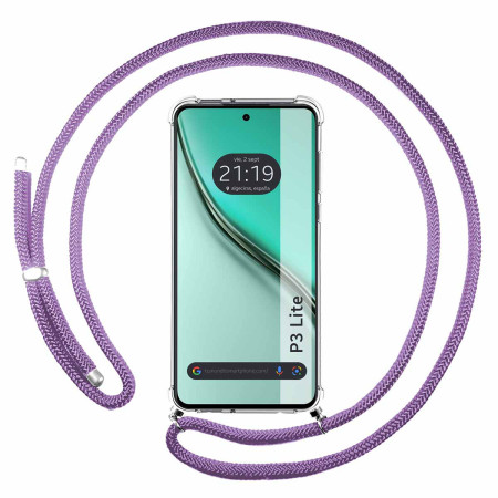Funda Colgante Transparente para Realme P3 lite con Cordon Morado