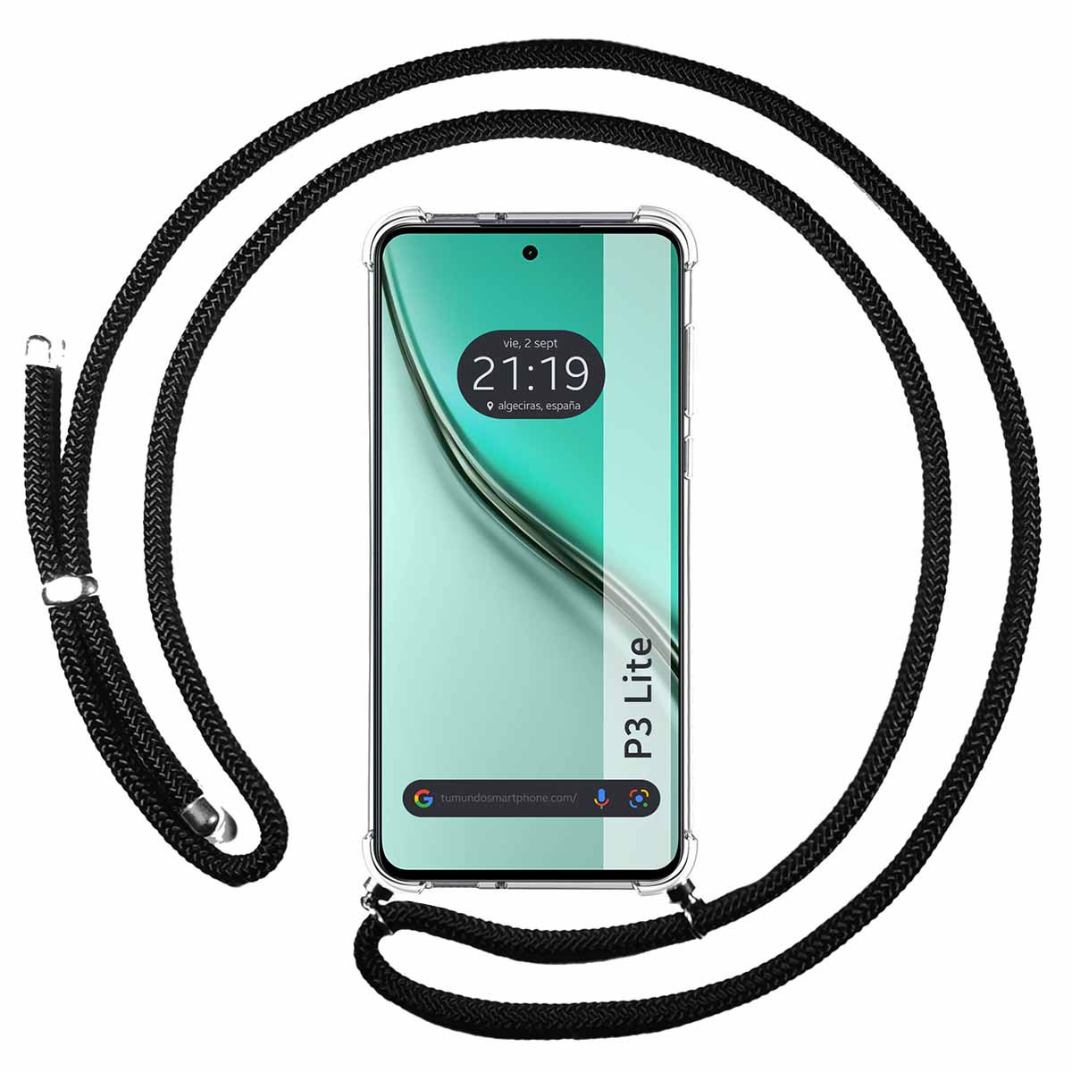 Funda Colgante Transparente para Realme P3 lite con Cordon Negro