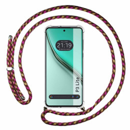 Funda Colgante Transparente para Realme P3 lite con Cordon Rosa / Dorado