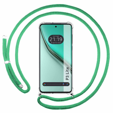 Funda Colgante Transparente para Realme P3 lite con Cordon Verde Agua