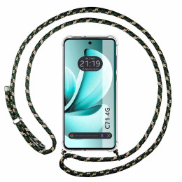 Funda Colgante Transparente para Realme C71 4G con Cordon Verde / Dorado