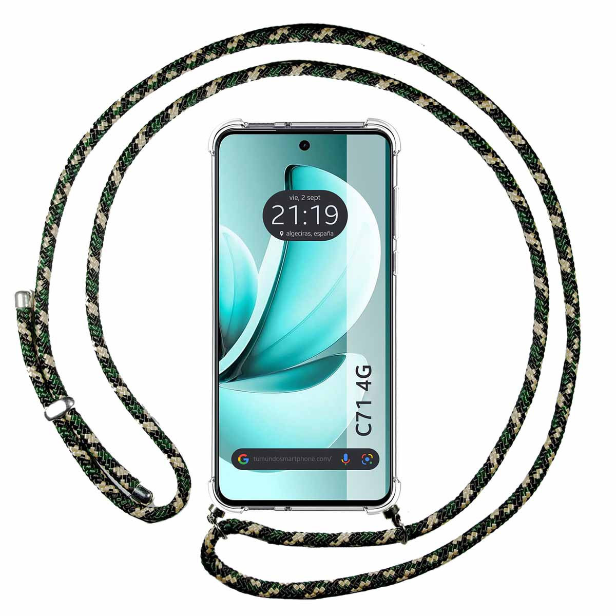 Funda Colgante Transparente para Realme C71 4G con Cordon Verde / Dorado
