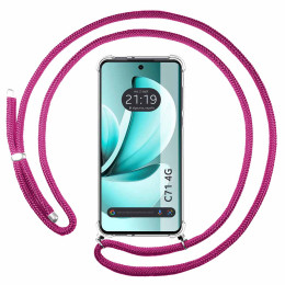 Funda Colgante Transparente para Realme C71 4G con Cordon Rosa Fucsia
