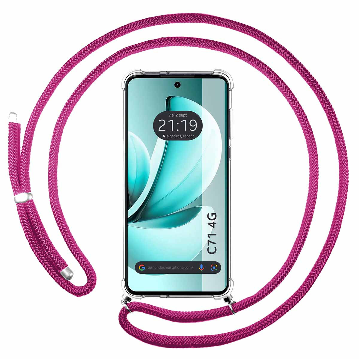 Funda Colgante Transparente para Realme C71 4G con Cordon Rosa Fucsia
