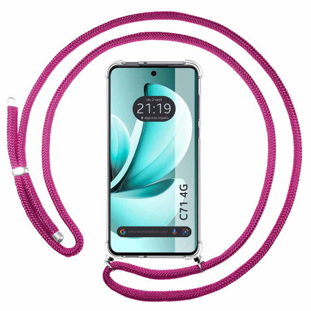 Funda Colgante Transparente para Realme C71 4G con Cordon Rosa Fucsia