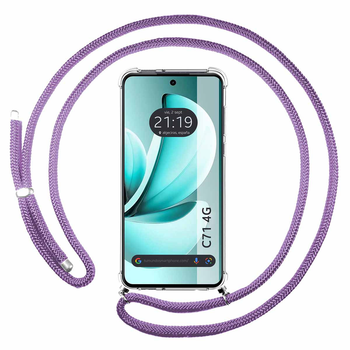 Funda Colgante Transparente para Realme C71 4G con Cordon Morado