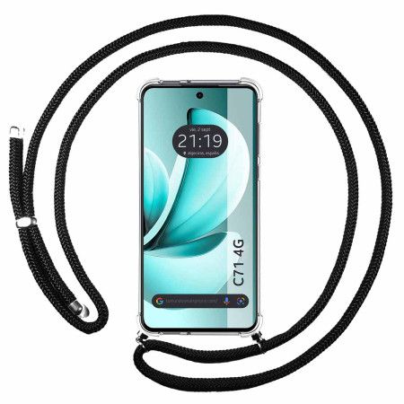 Funda Colgante Transparente para Realme C71 4G con Cordon Negro