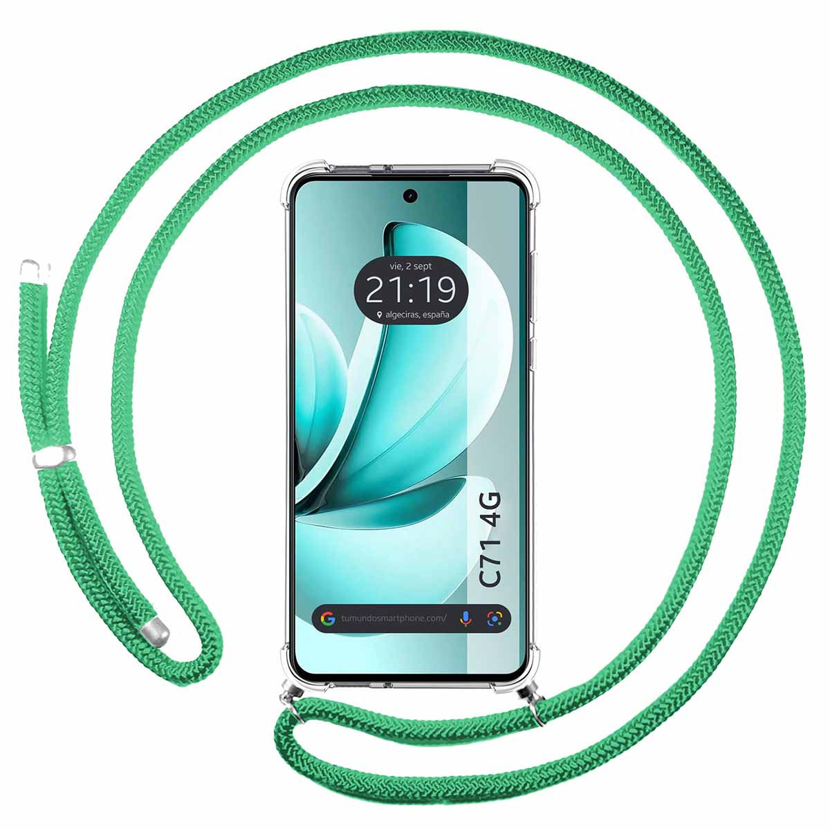 Funda Colgante Transparente para Realme C71 4G con Cordon Verde Agua