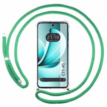 Funda Colgante Transparente para Realme C71 4G con Cordon Verde Agua