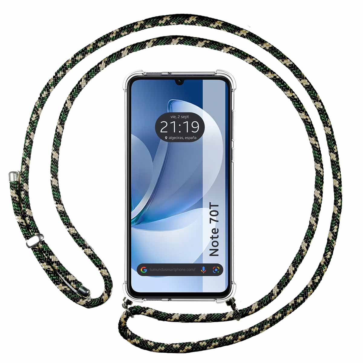 Funda Colgante Transparente para Realme Note 70T con Cordon Verde / Dorado