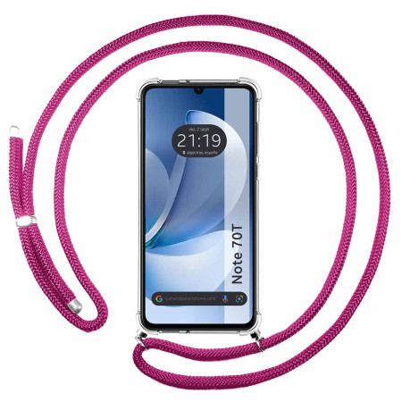 Funda Colgante Transparente para Realme Note 70T con Cordon Rosa Fucsia
