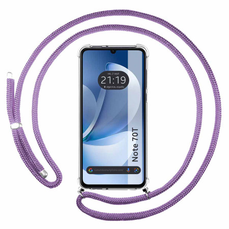 Funda Colgante Transparente para Realme Note 70T con Cordon Morado