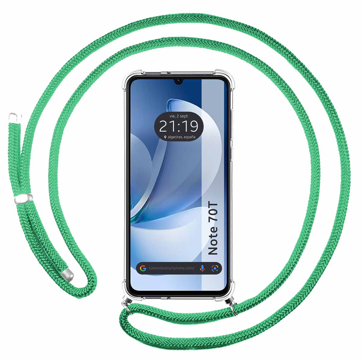 Funda Colgante Transparente para Realme Note 70T con Cordon Verde Agua