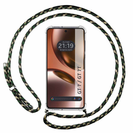 Funda Colgante Transparente para Realme GT 7 / GT 7T 5G con Cordon Verde / Dorado