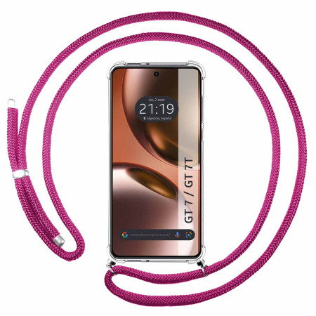 Funda Colgante Transparente para Realme GT 7 / GT 7T 5G con Cordon Rosa Fucsia