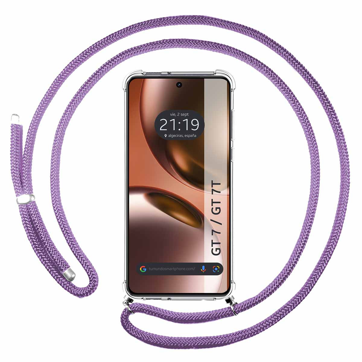 Funda Colgante Transparente para Realme GT 7 / GT 7T 5G con Cordon Morado