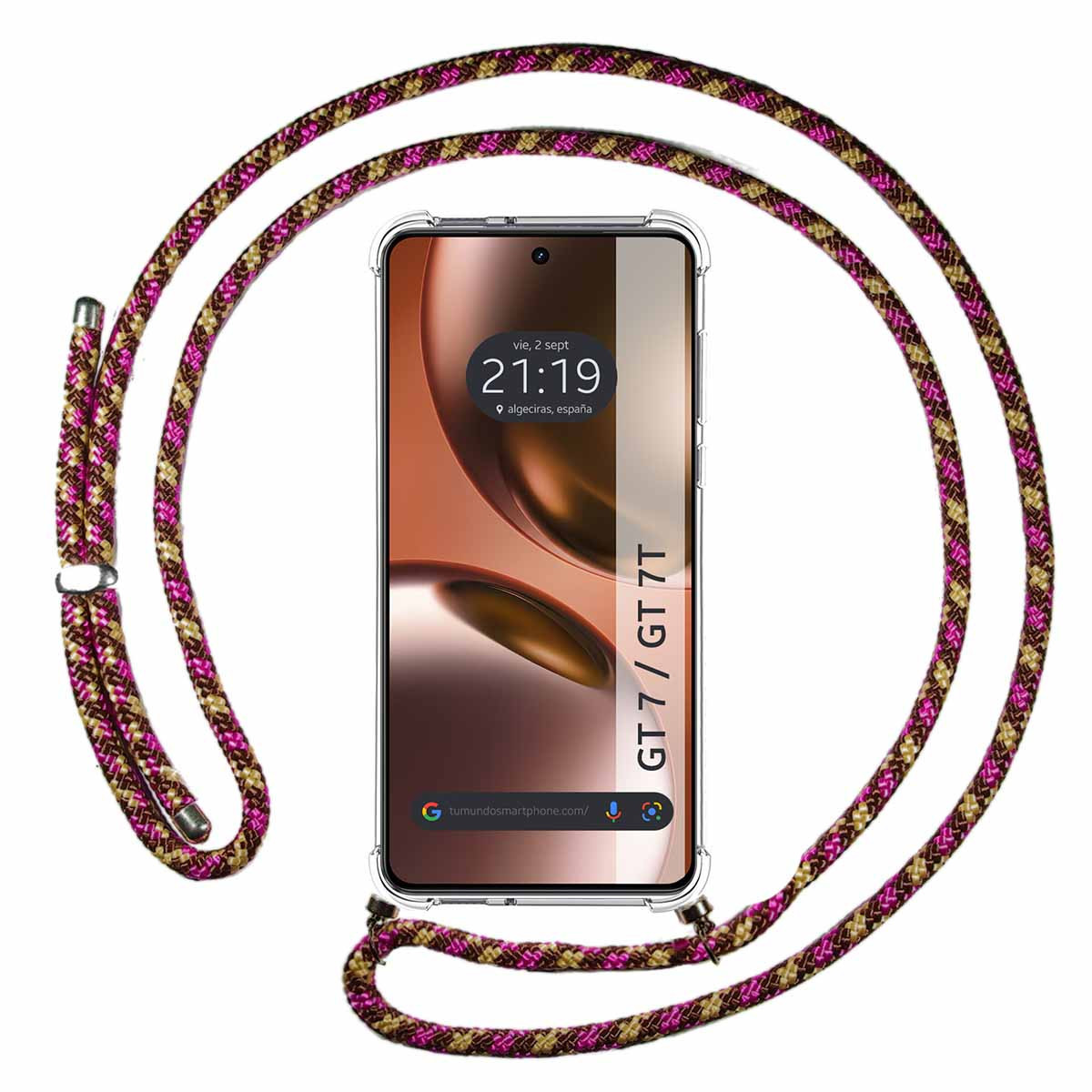 Funda Colgante Transparente para Realme GT 7 / GT 7T 5G con Cordon Rosa / Dorado