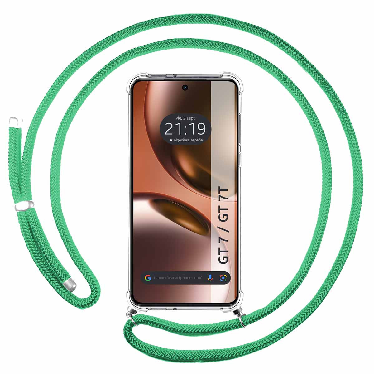 Funda Colgante Transparente para Realme GT 7 / GT 7T 5G con Cordon Verde Agua