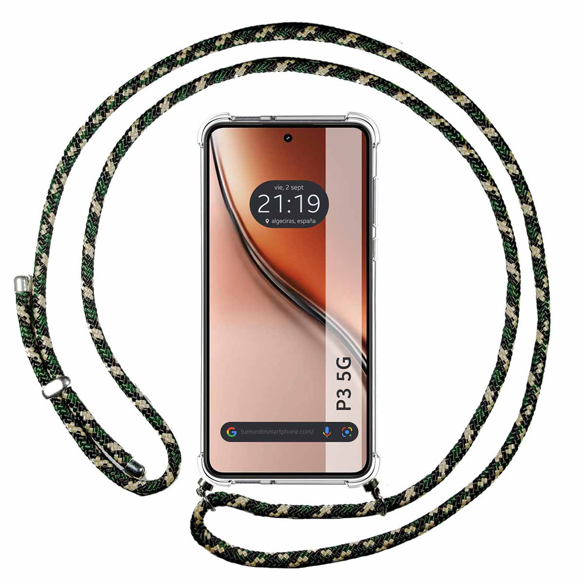 Funda Colgante Transparente para Realme P3 5G con Cordon Verde / Dorado