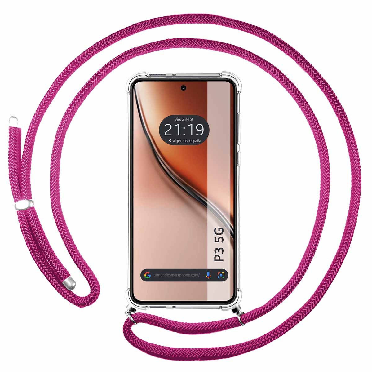 Funda Colgante Transparente para Realme P3 5G con Cordon Rosa Fucsia