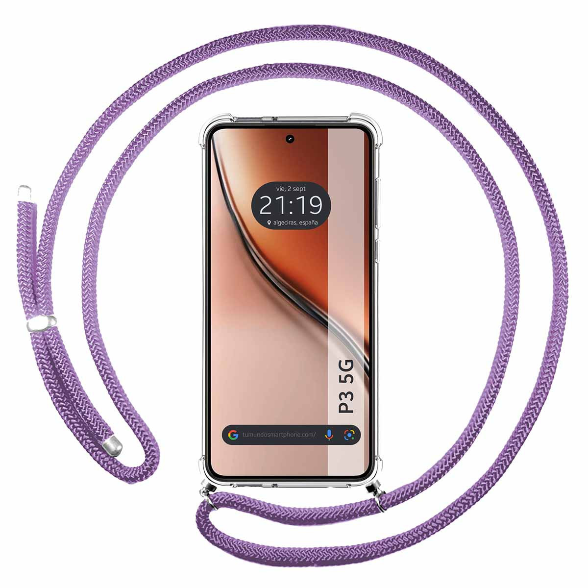 Funda Colgante Transparente para Realme P3 5G con Cordon Morado