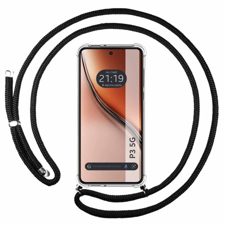 Funda Colgante Transparente para Realme P3 5G con Cordon Negro