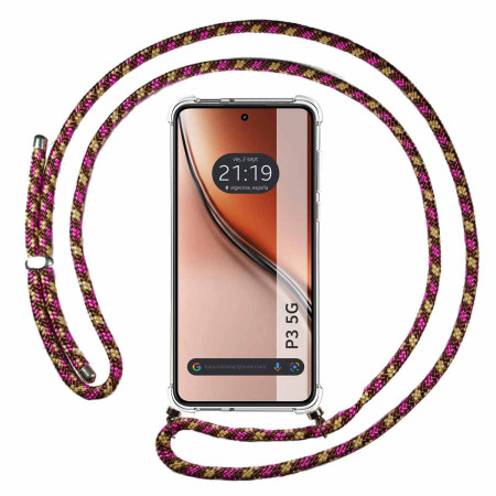 Funda Colgante Transparente para Realme P3 5G con Cordon Rosa / Dorado