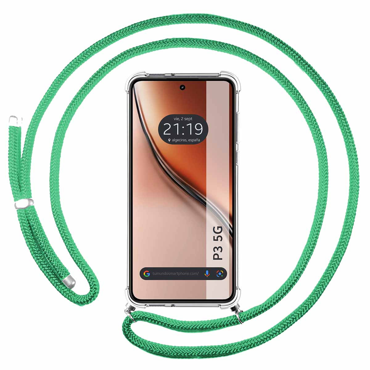 Funda Colgante Transparente para Realme P3 5G con Cordon Verde Agua