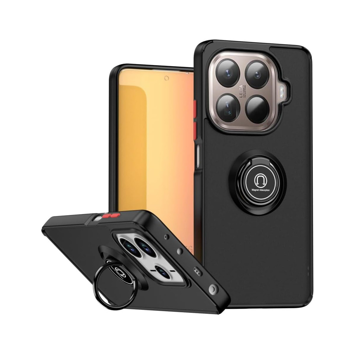 Funda Mate con Borde Negro y Anillo Giratorio 360 para Xiaomi 15T Pro 5G