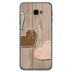 Funda Gel Tpu para Samsung Galaxy J4+ Plus Diseño Corazones Madera Dibujos