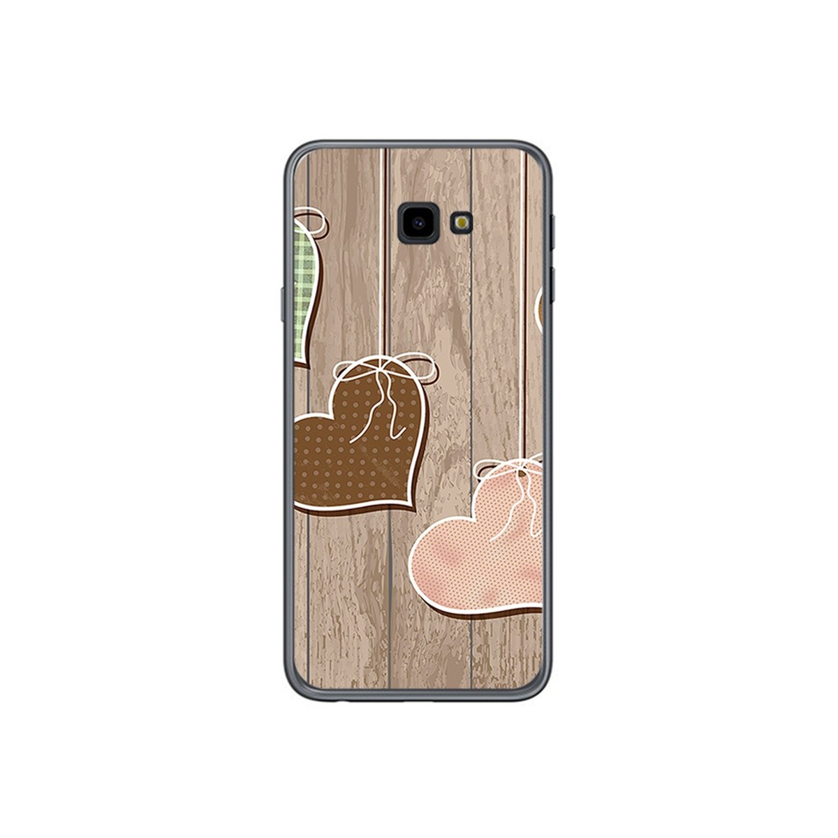 Funda Gel Tpu para Samsung Galaxy J4+ Plus Diseño Corazones Madera Dibujos