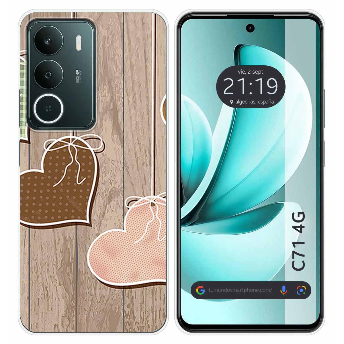 Funda Silicona para Realme C71 4G diseño Corazones Madera Dibujos