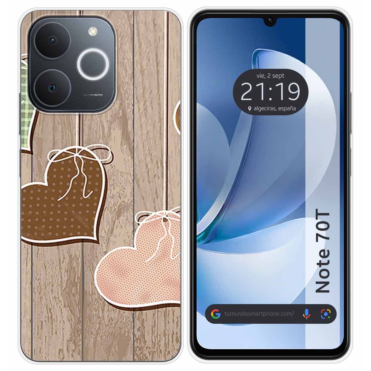 Funda Silicona para Realme Note 70T diseño Corazones Madera Dibujos