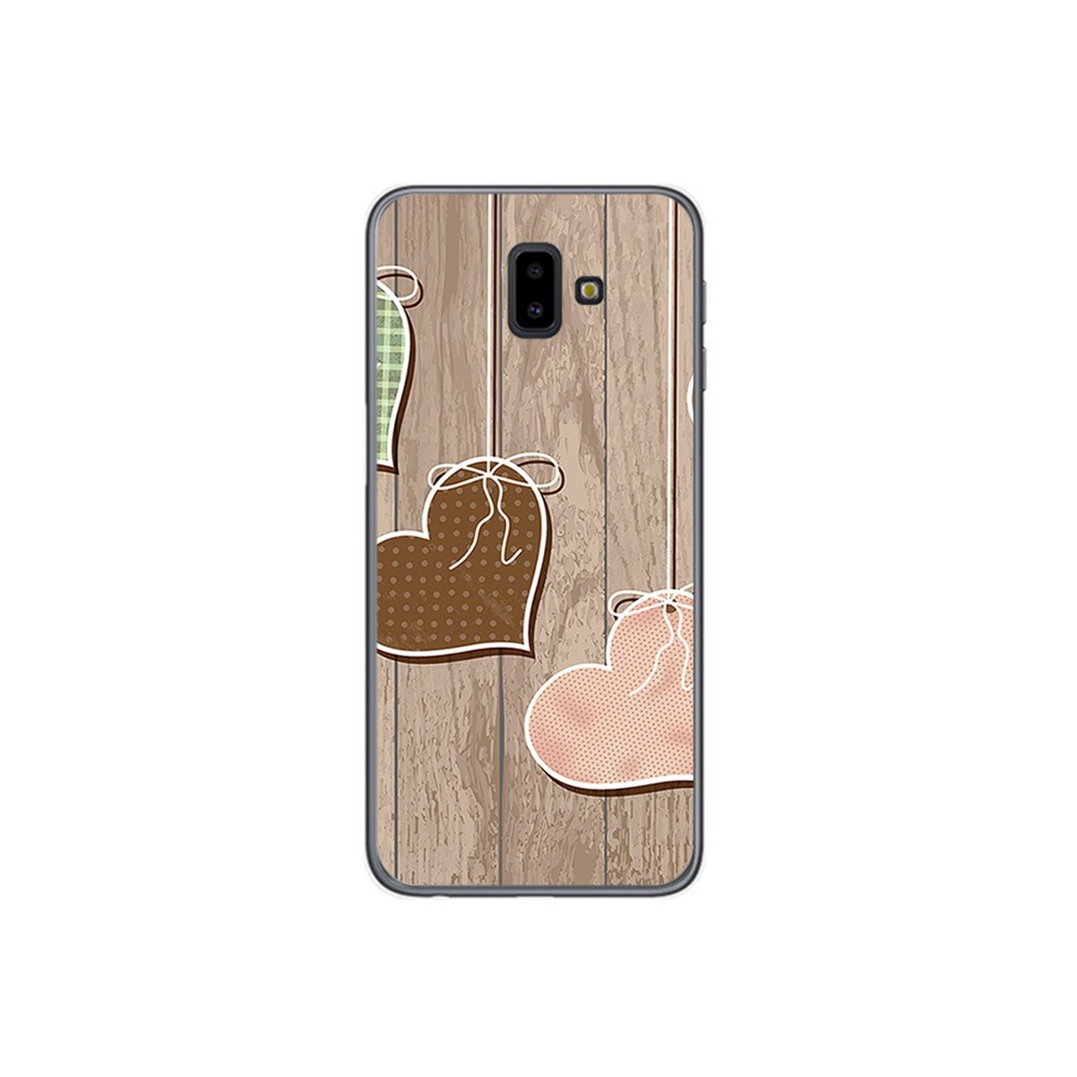 Funda Gel Tpu para Samsung Galaxy J6+ Plus Diseño Corazones Madera Dibujos