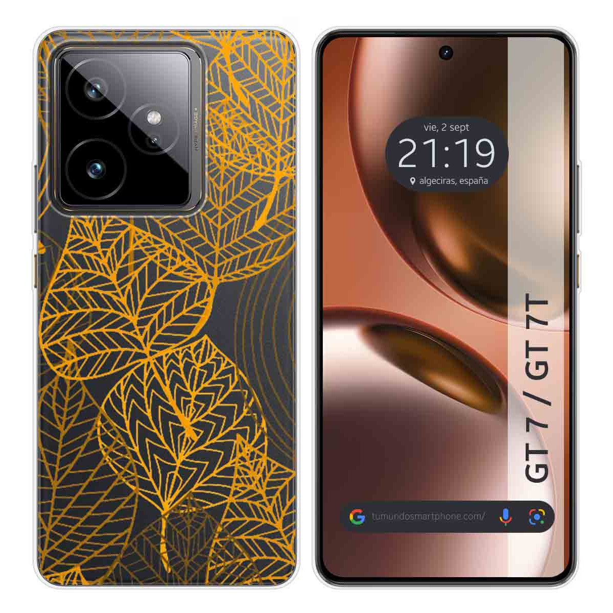 Funda Silicona Transparente para Realme GT 7 / GT 7T 5G diseño Hojas Dibujos