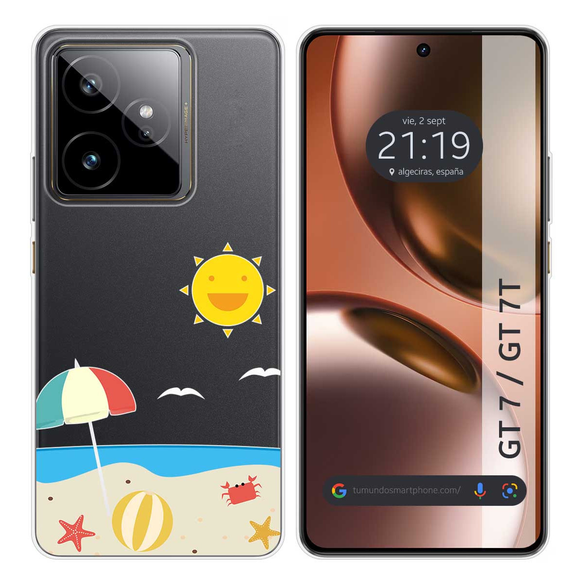 Funda Silicona Transparente para Realme GT 7 / GT 7T 5G diseño Playa Dibujos