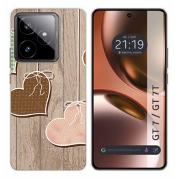 Funda Silicona para Realme GT 7 / GT 7T 5G diseño Corazones Madera Dibujos