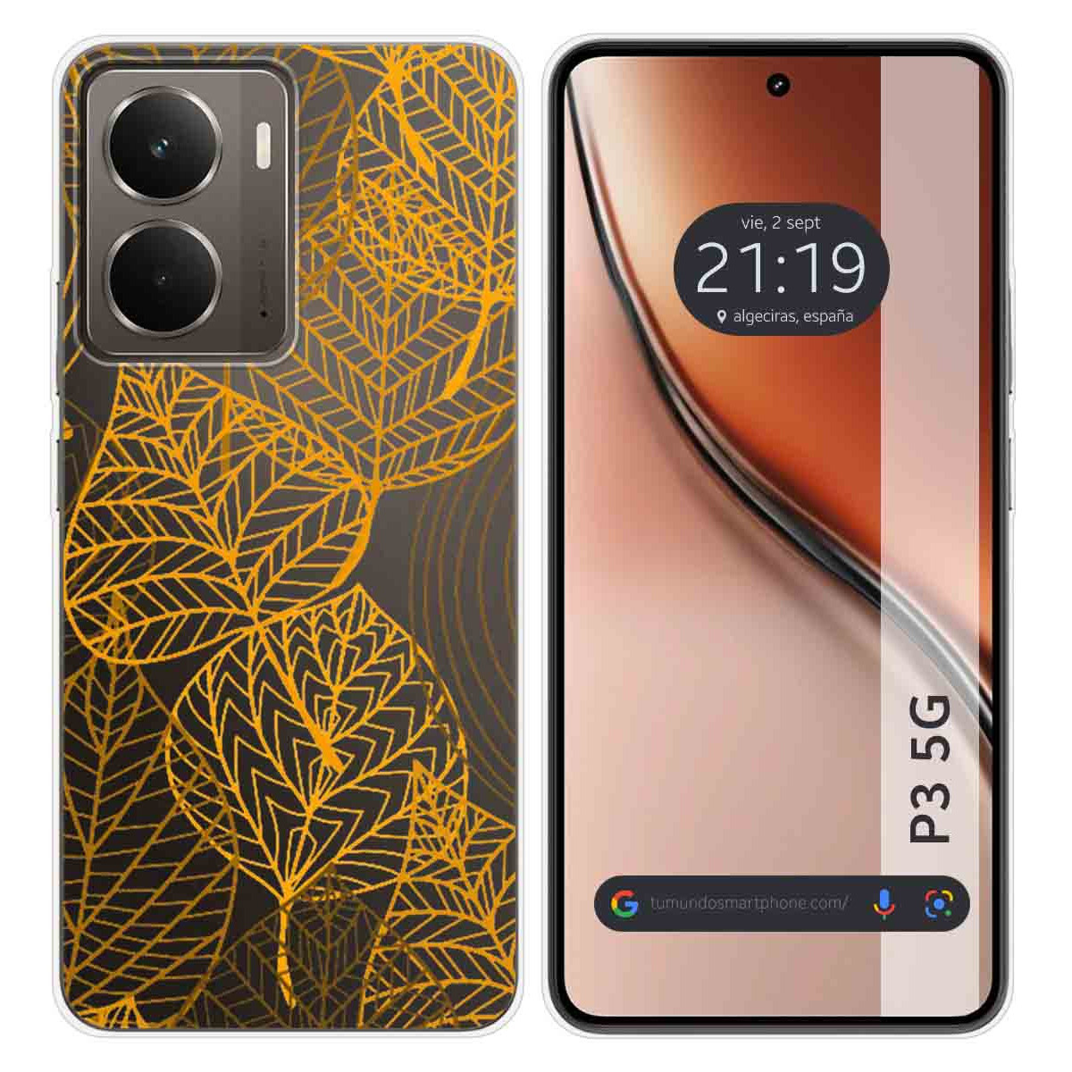 Funda Silicona Transparente para Realme P3 5G diseño Hojas Dibujos
