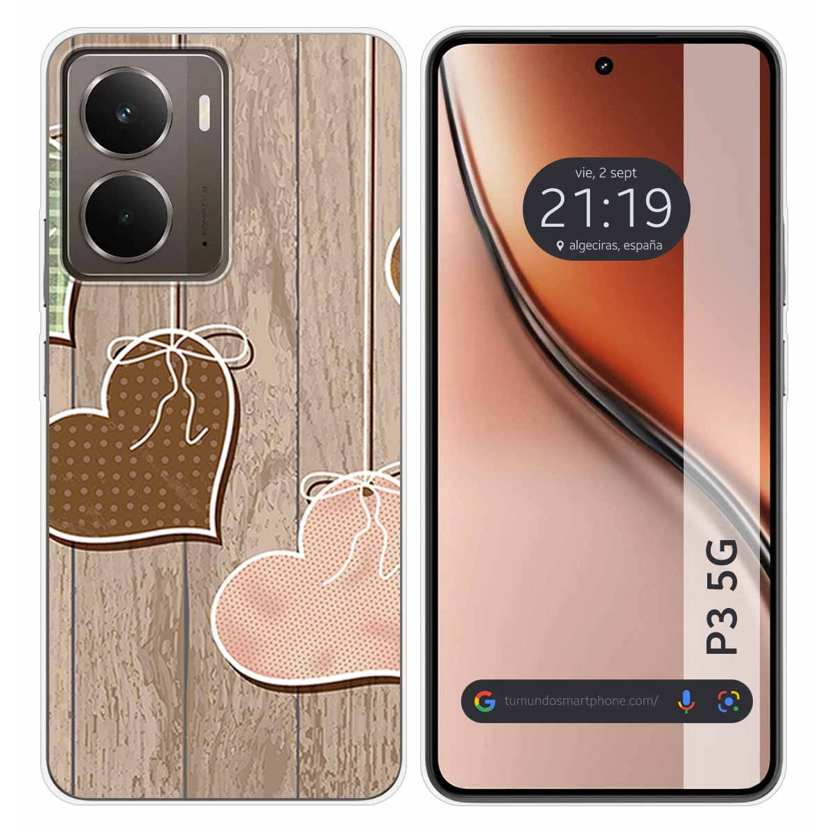 Funda Silicona para Realme P3 5G diseño Corazones Madera Dibujos