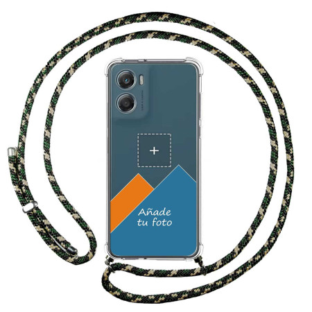 Personaliza tu Funda Colgante Transparente para Motorola Moto G06 / G06 Power 4G con Cordon Verde / Dorado Dibujo Personalizada