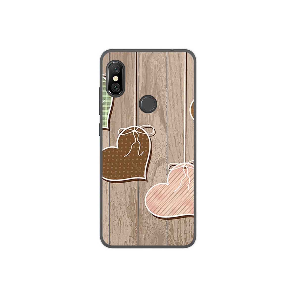 Funda Gel Tpu para Xiaomi Redmi Note 6 Pro Diseño Corazones Madera Dibujos