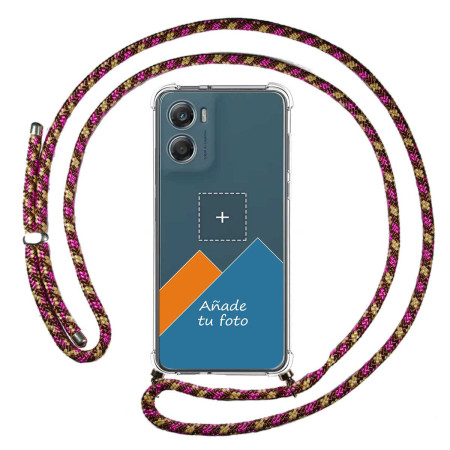 Personaliza tu Funda Colgante Transparente para Motorola Moto G06 / G06 Power 4G con Cordon Rosa / Dorado Dibujo Personalizada