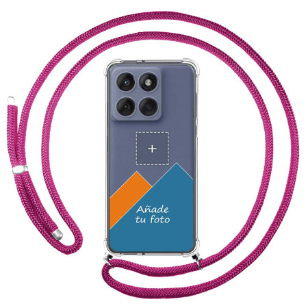 Personaliza tu Funda Colgante Transparente para Motorola Edge 60 / 60 Fusion 5G con Cordon Rosa Fucsia Dibujo Personalizada