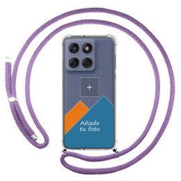Personaliza tu Funda Colgante Transparente para Motorola Edge 60 / 60 Fusion 5G con Cordon Morado Dibujo Personalizada