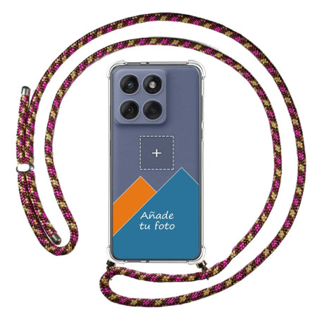 Personaliza tu Funda Colgante Transparente para Motorola Edge 60 / 60 Fusion 5G con Cordon Rosa / Dorado Dibujo Personalizada