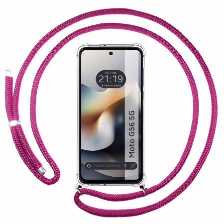 Funda Colgante Transparente para Motorola Moto G56 5G con Cordon Rosa Fucsia